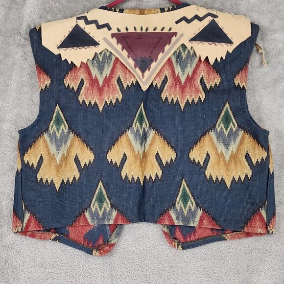 Comoni Designs Womens Small Navajo Tapestry Leather Southwestern Vintage Top - Picture 2 of 7